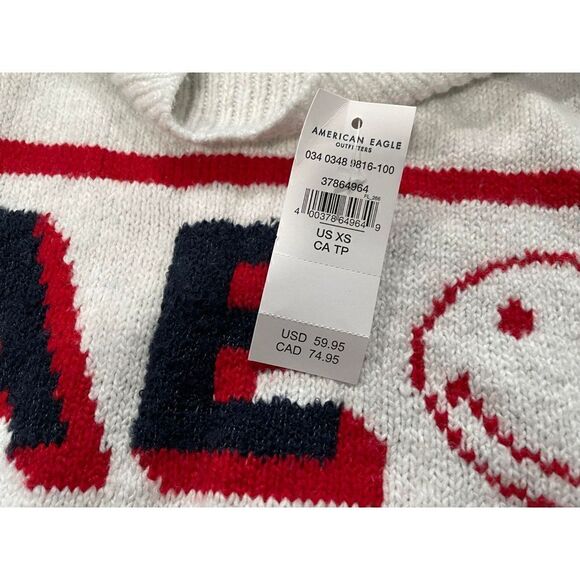 American Eagle Womens XS Smiley Graphic Mockneck Sweater - Picture 8 of 8